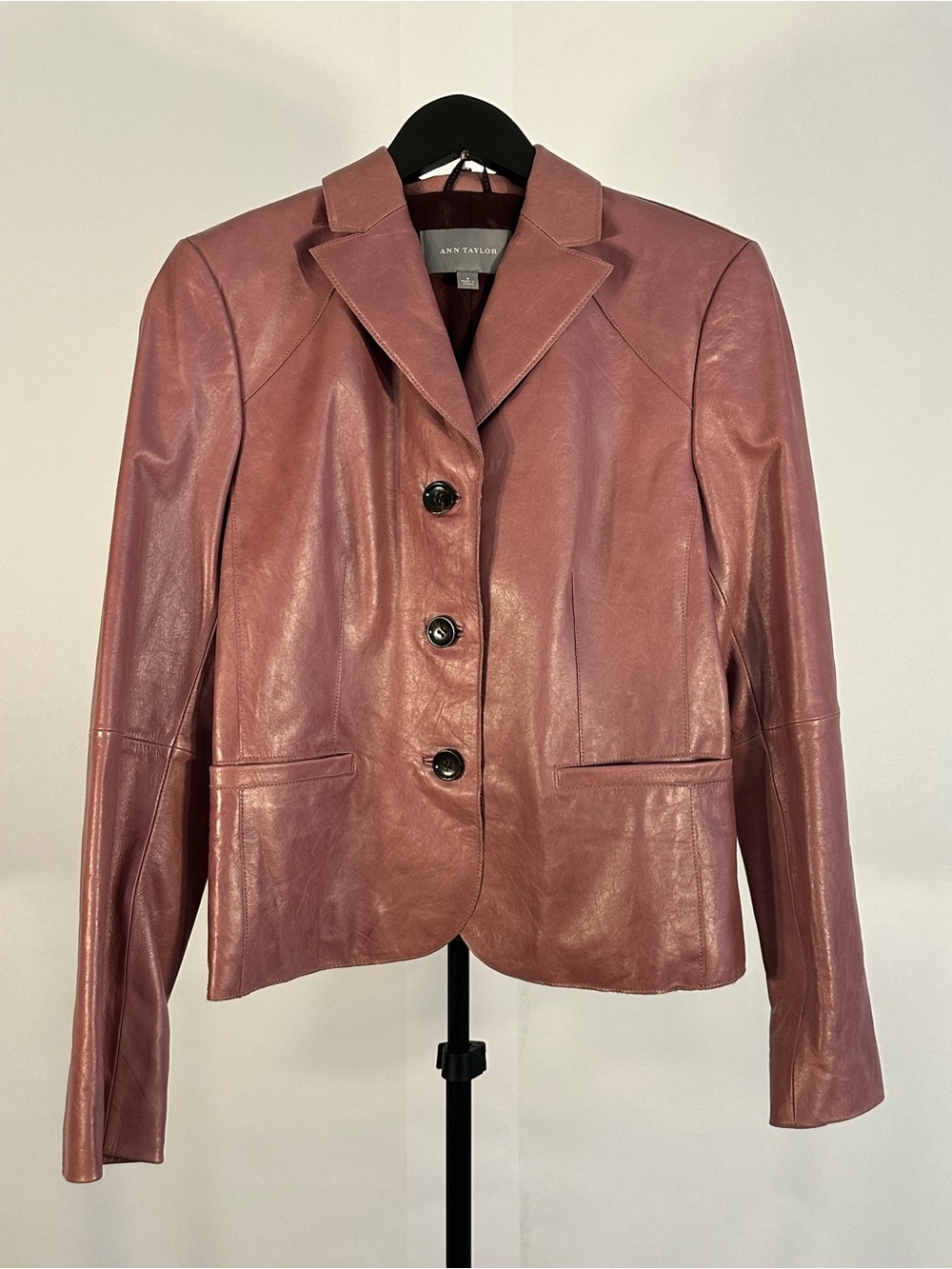 Ann Taylor Rose Leather Three-Button Blazer